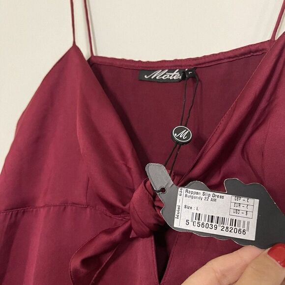 NEW! Motel Rocks roppan slip burgundy tie front mini slip dress size Large - Picture 5 of 7